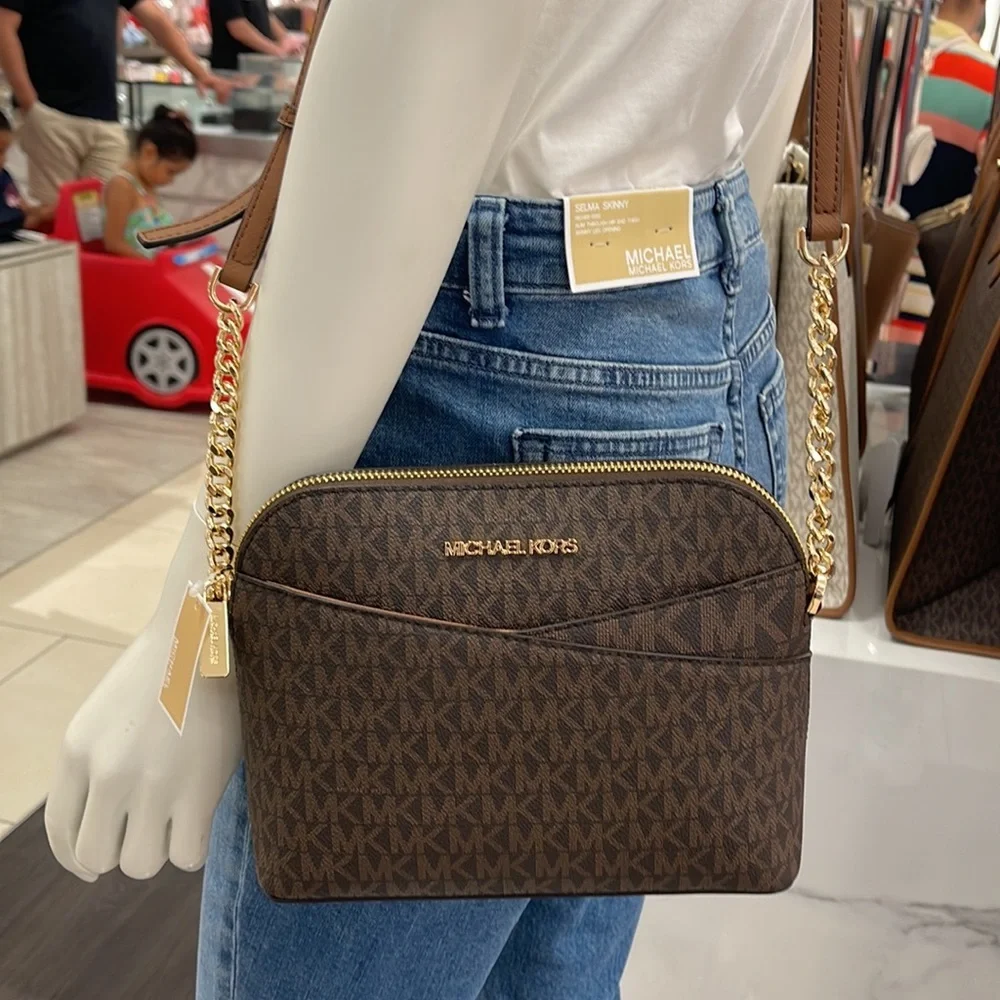 MICHAEL KORS Jet Set Medium Logo Dome Satchel Crossbody  Brown  NWT